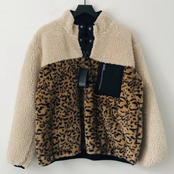 New! Rails Saga Faux Fur Sherpa Leopard Cheetah Pullover Plush Teddy Jacket - Picture 6 of 16